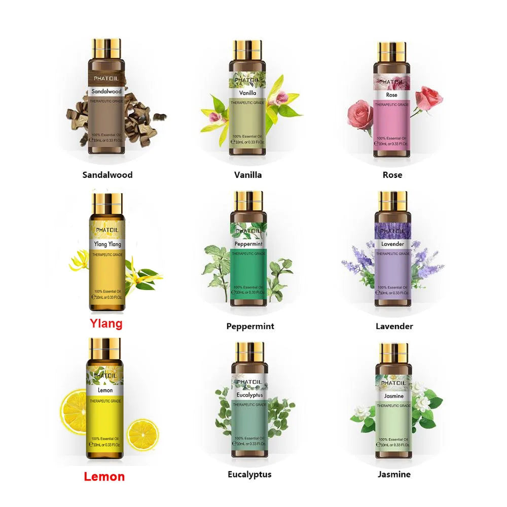 9pcs 10ml Diffuser Aroma Oil Pure Natural Essential Oils Gift Set Kit Rose Lavender Jasmine Eucalyptus Vanilla Mint Ylang Ylang - Next-Wave-Shopping