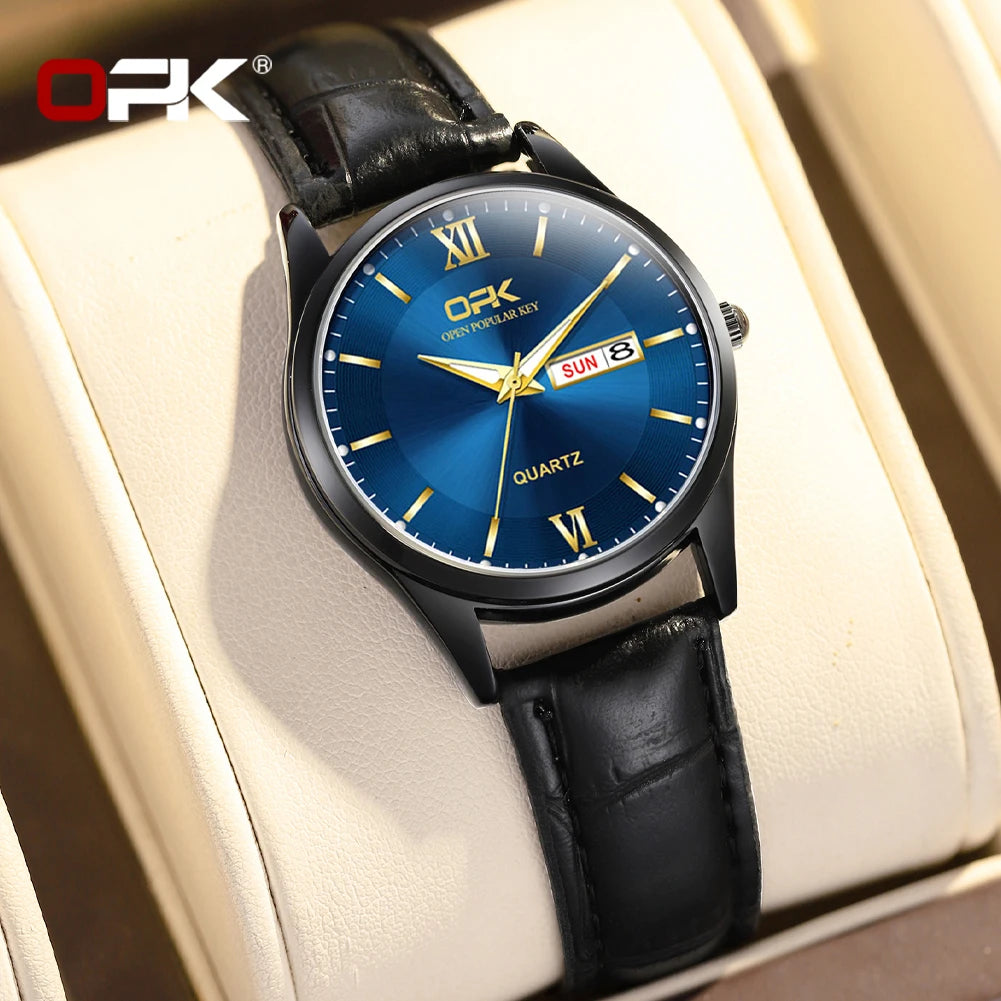 OPK Original Quartz Watch for Women Comfprtable Leather Strap Waterpoof Luminous Auto Date Fashion Dress Ladies Wristwatch 8132 - Next-Wave-Shopping