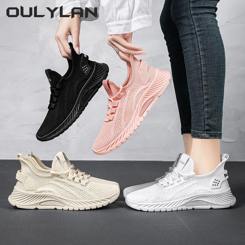 Oulylan Womens Sneakers 2024 Fall Fashion Slip On Walking Shoes Lady Casual Knit Breathable Flats Tennis Shoes - Next-Wave-Shopping