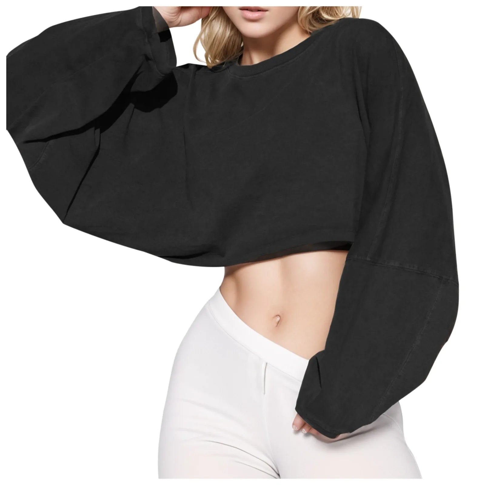 Women's Crew Neck Short T Shirt 2024 Summer/Autumn Knitted Long Sleeve Tees Elegant Crop Tops Ladies Y2k Street Harajuku Clothes - Next-Wave-Shopping