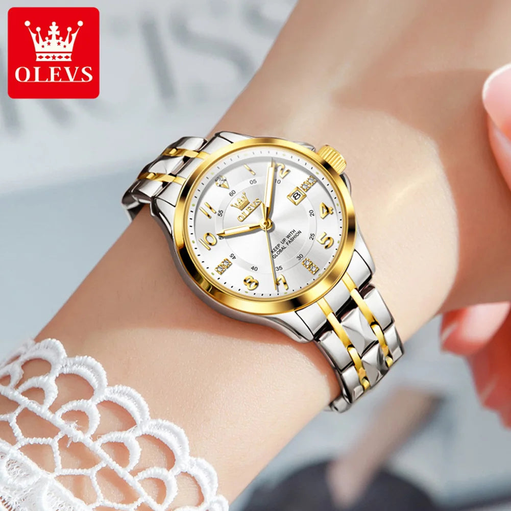 OLEVS Women's Watches Elegant Temperament Original Quartz Watch for Ladies Stainless Steel Waterproof Luminous Date Fashion - Next-Wave-Shopping