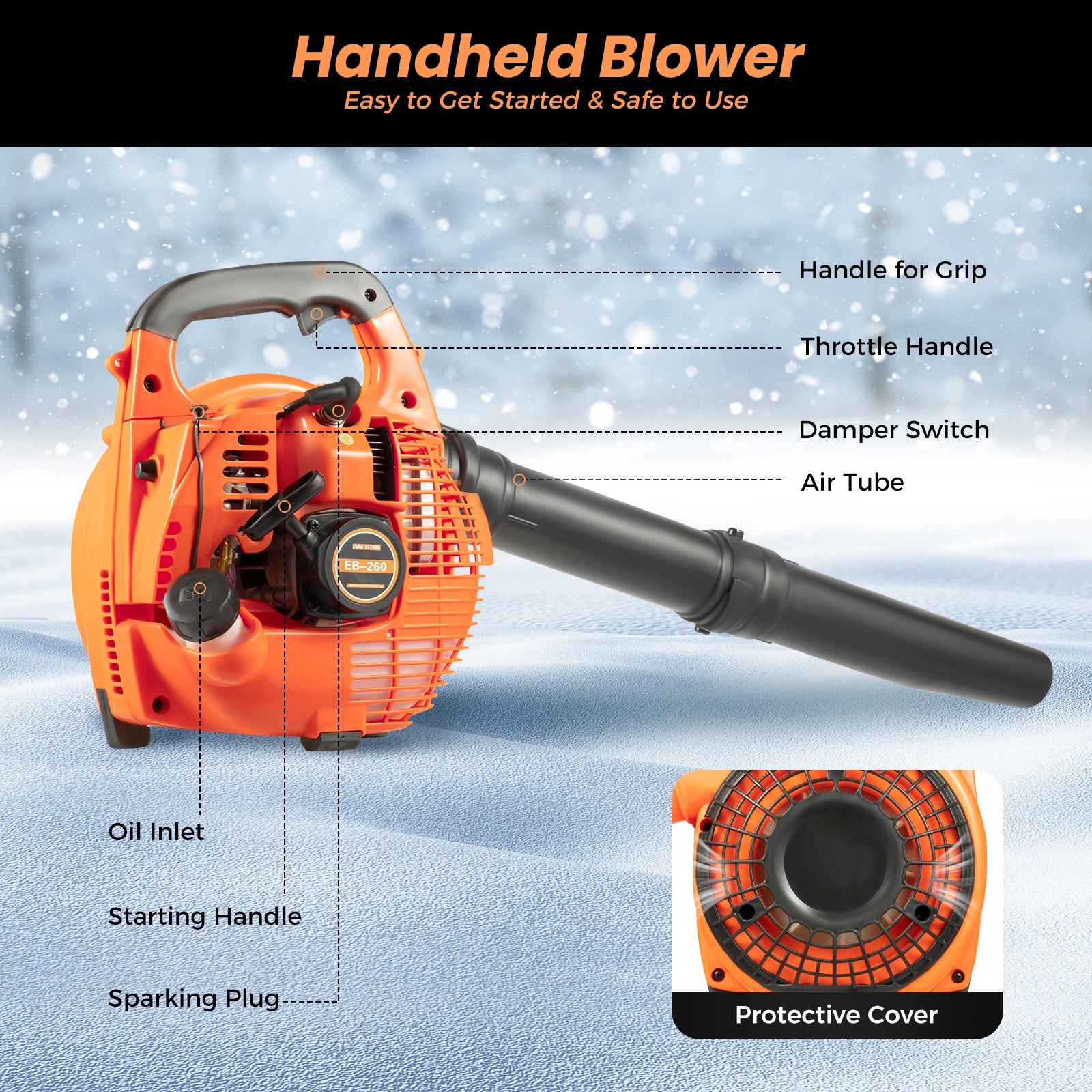 25.4CC  Commercial Handheld Leaf Blower Heavy Duty Gas Powered 2-Stroke Grass Clean Tool Leaf Blower - Next-Wave-Shopping