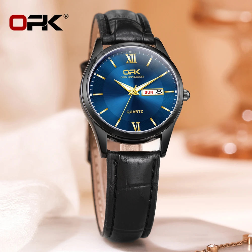 OPK Original Quartz Watch for Women Comfprtable Leather Strap Waterpoof Luminous Auto Date Fashion Dress Ladies Wristwatch 8132 - Next-Wave-Shopping