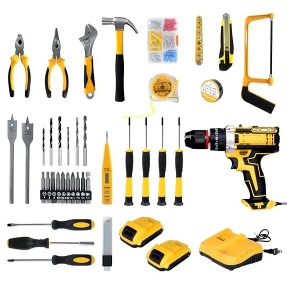 21V Cordless Drill Kit with 120PCS Hand Tools 2 x 2.0Ah Batteries and Charger 3/8'' Chuck 2-speed Power Drill LED Worklight - Next-Wave-Shopping