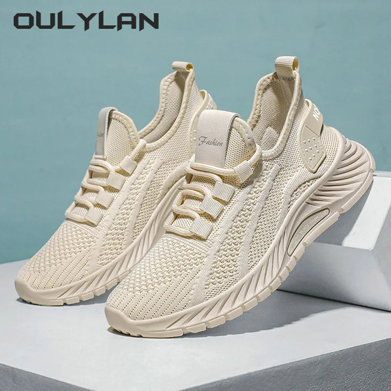 Oulylan Womens Sneakers 2024 Fall Fashion Slip On Walking Shoes Lady Casual Knit Breathable Flats Tennis Shoes - Next-Wave-Shopping