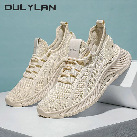 Oulylan Womens Sneakers 2024 Fall Fashion Slip On Walking Shoes Lady Casual Knit Breathable Flats Tennis Shoes - Next-Wave-Shopping