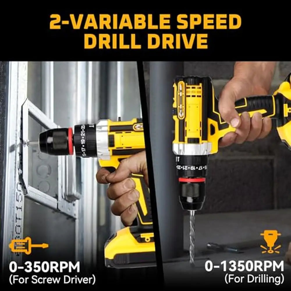 21V Cordless Drill Kit with 120PCS Hand Tools 2 x 2.0Ah Batteries and Charger 3/8'' Chuck 2-speed Power Drill LED Worklight - Next-Wave-Shopping