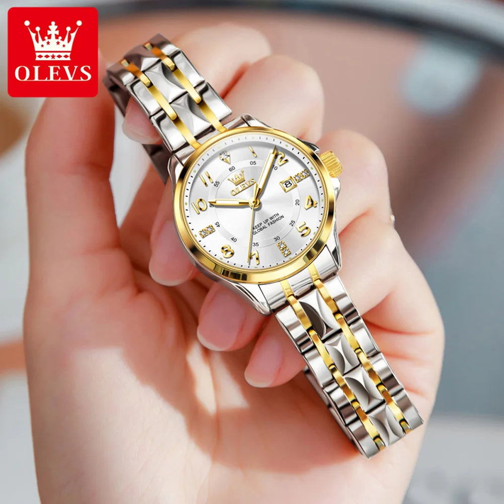 OLEVS Women's Watches Elegant Temperament Original Quartz Watch for Ladies Stainless Steel Waterproof Luminous Date Fashion - Next-Wave-Shopping